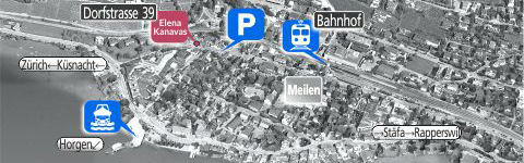 Die Anwaltskanzlei Kanavas in Meilen ist mit öffentlichen Verkehrsmitteln und mit dem Auto gut zu erreichen.